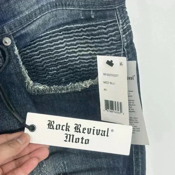 NWT Rock Revival Men's Blue Daviday Moto Stretch Slim Fit Jeans 40x32 - Picture 7 of 16